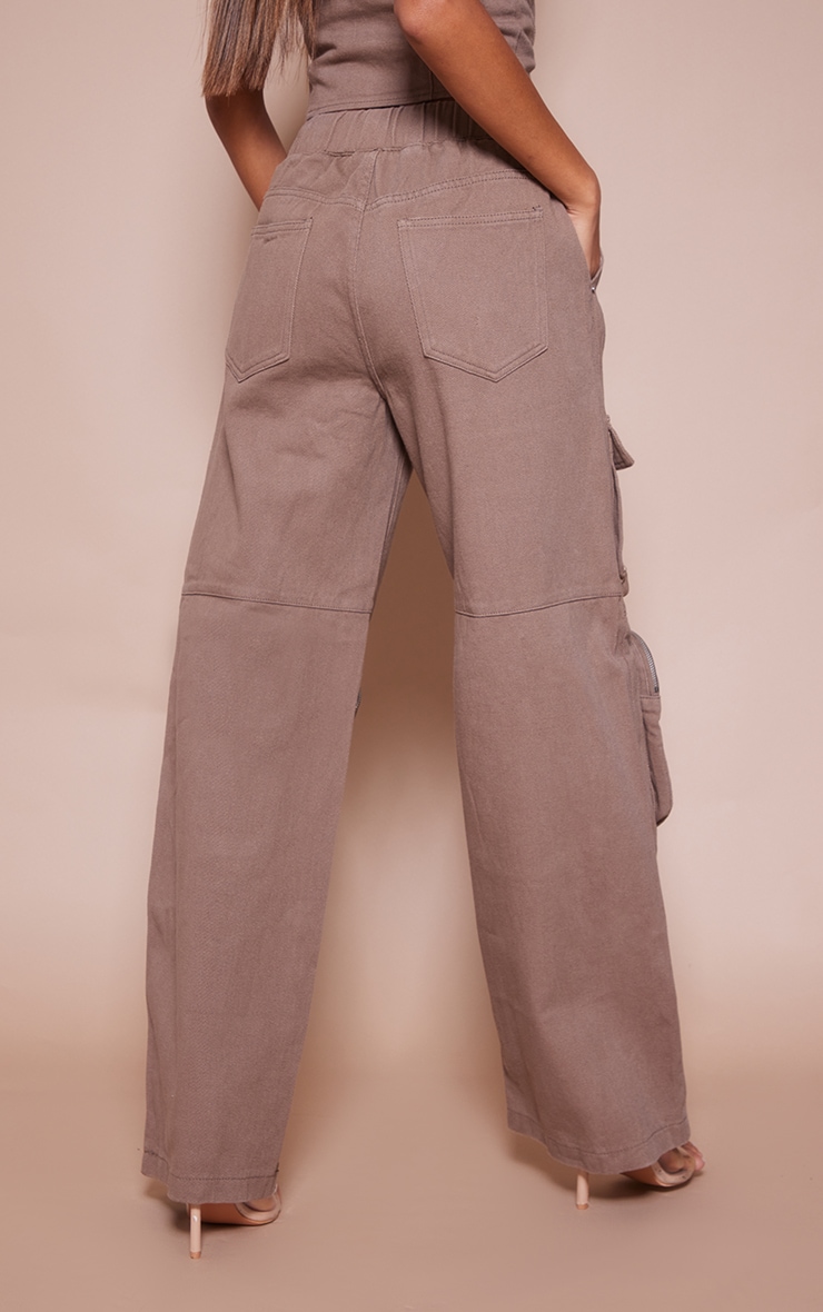 Washed Brown Track Pant Cargo Pocket Jeans image 3