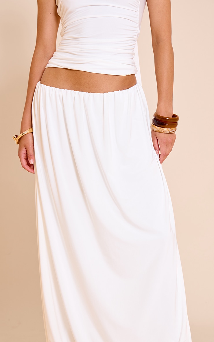 Cream Double Slinky Bubble Hem Midaxi Skirt image 4
