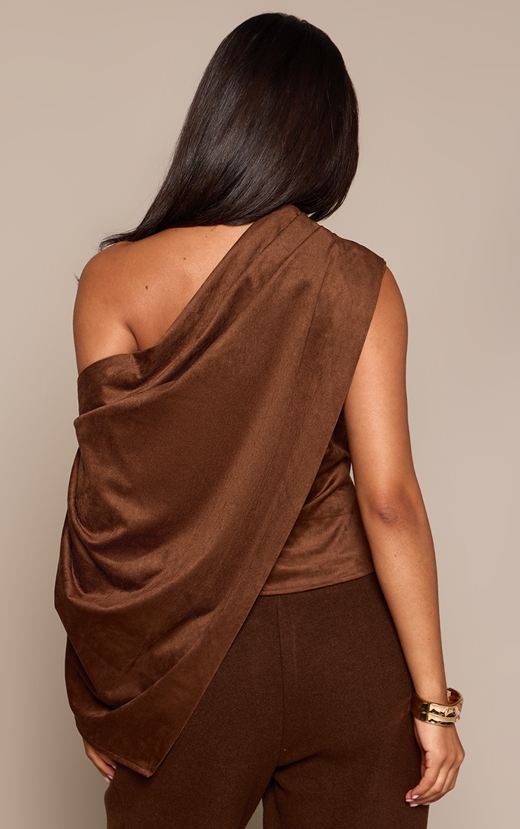 Petite Chocolate Suede One Shoulder Asymmetric Top image 2