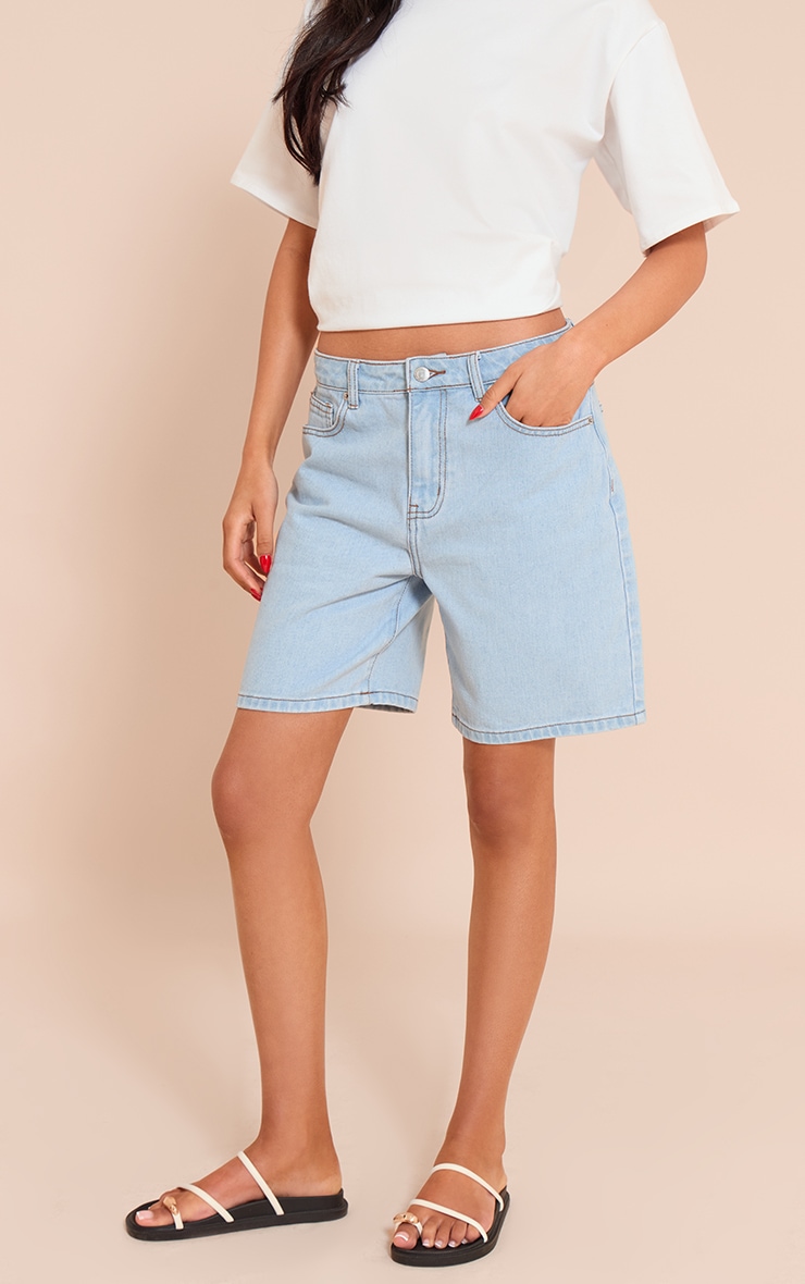 Tall Light Blue Mid Rise Relaxed Boyfriend Shorts image 1