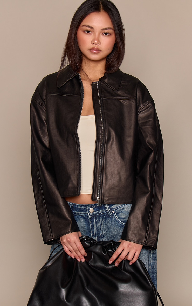 Black Zip Through Pu Jacket