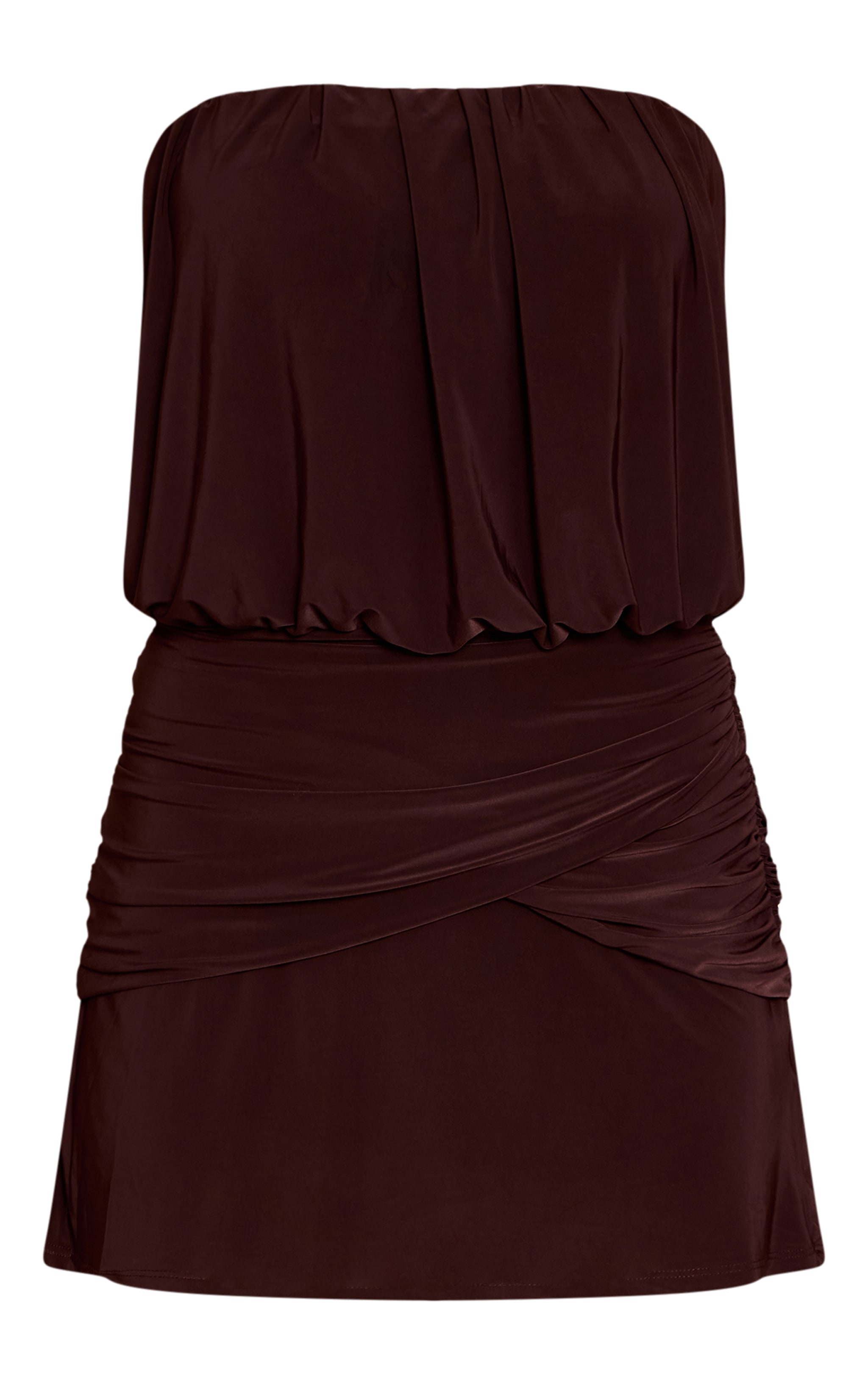 Chocolate Slinky Bandeau Ruched Mini Shift Dress image 5