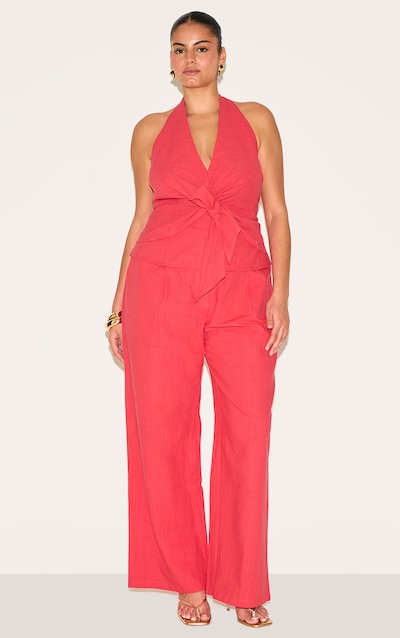 Plus Red Linen Pintuck Pant