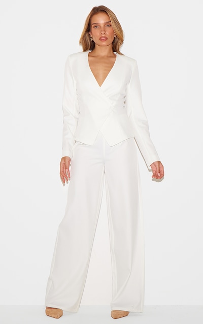 Cream Tailored Woven Wide Leg Pants