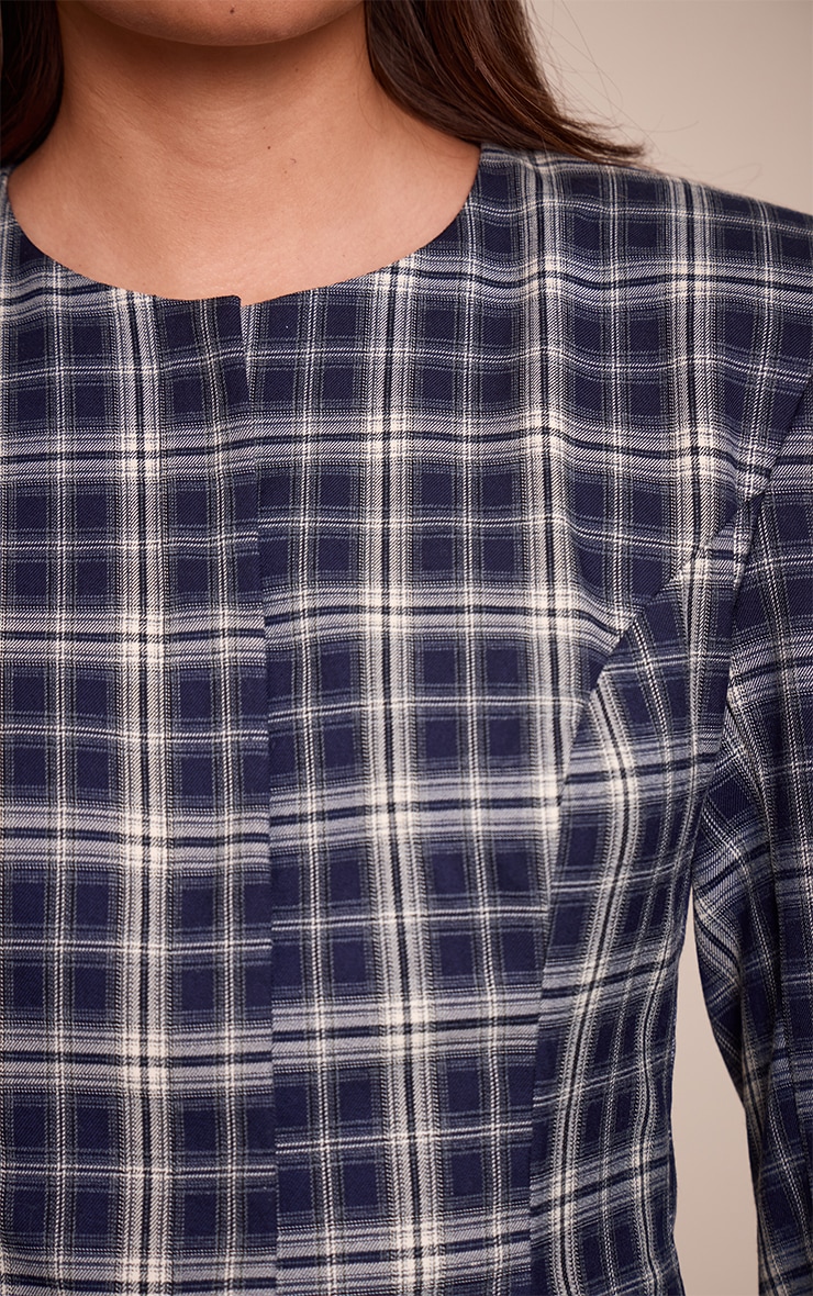 Navy Check Shoulder Pad Blazer Mini Dress image 4