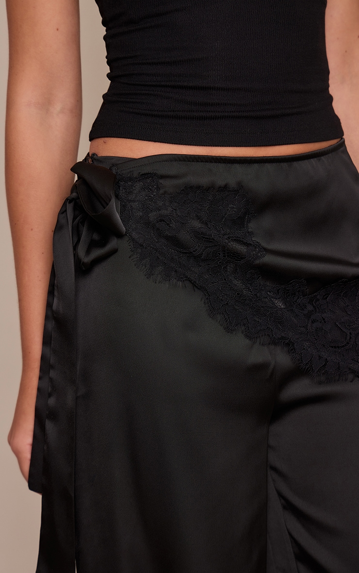 Black Satin Scarf Wide Leg Pants image 4