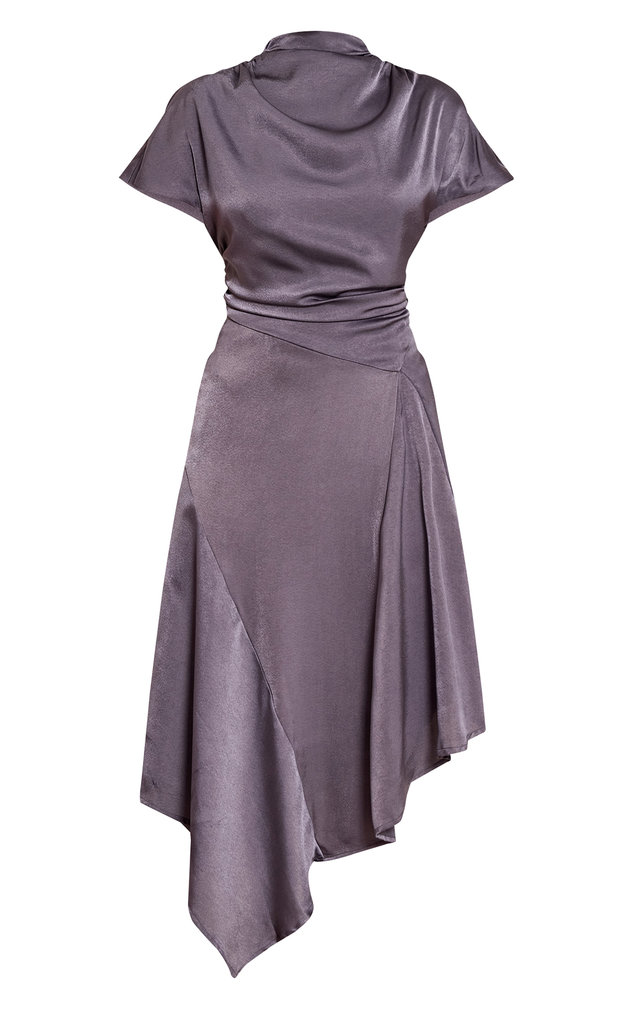 Grey Satin Draped Hanky Hem Midaxi Dress image 5
