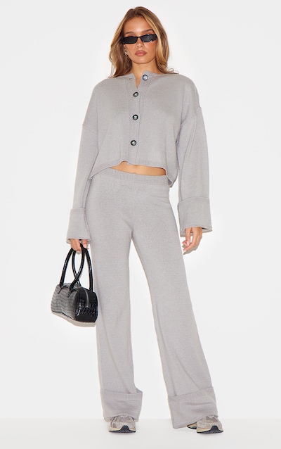 Grey Turn Up Hem Knit Pants