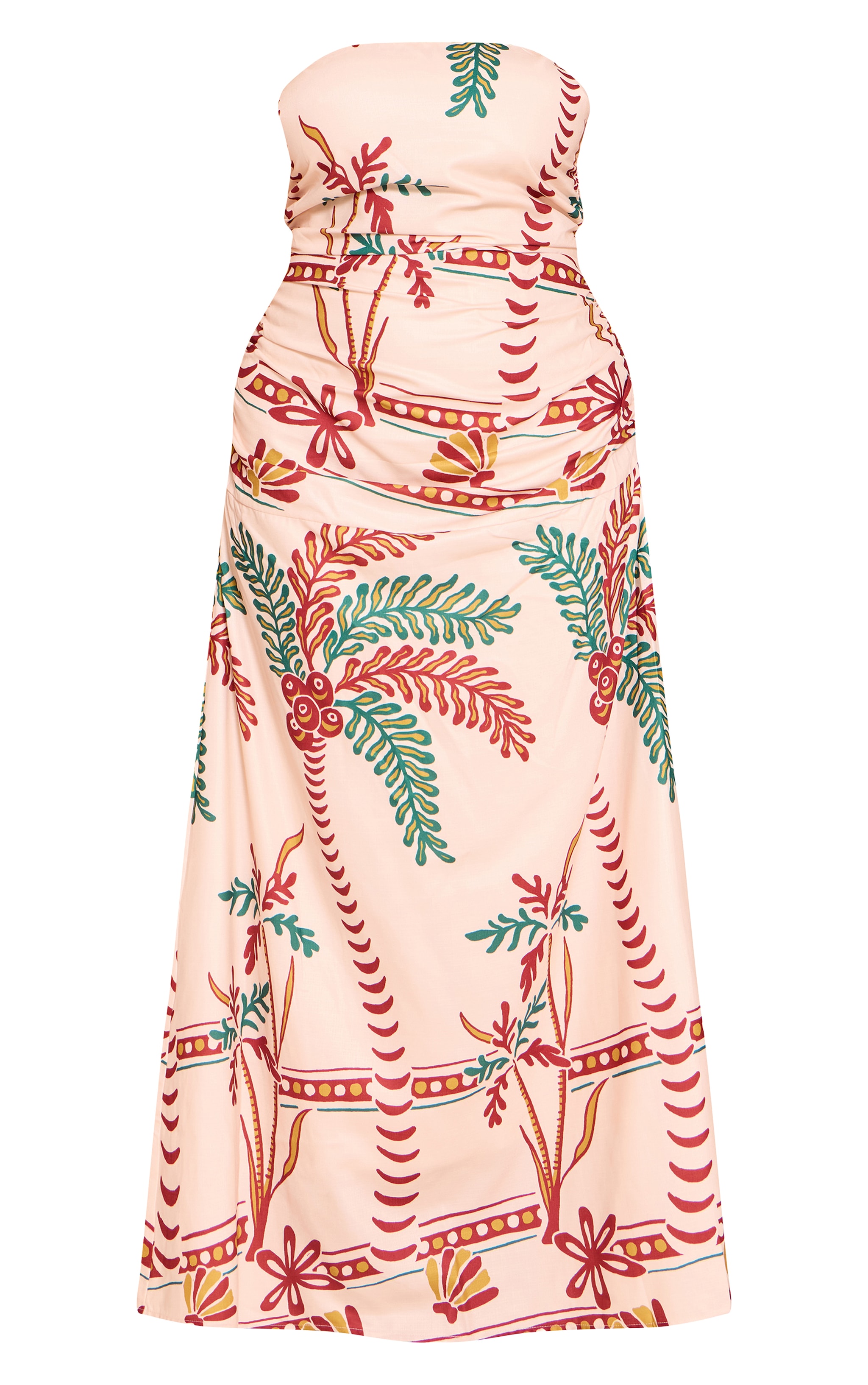 Plus Cream Printed Bandeau Ruched Detail Maxi Dress image 5