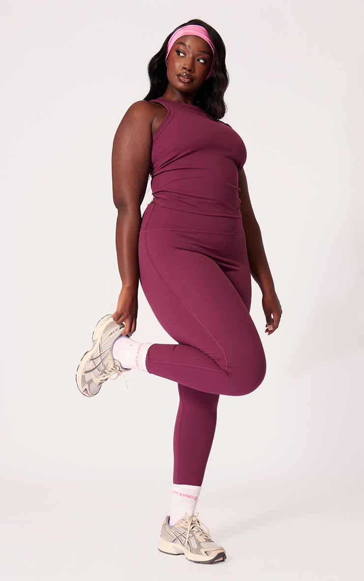 Plus Burgundy Sculpt Longline Gym Racer Top image 3