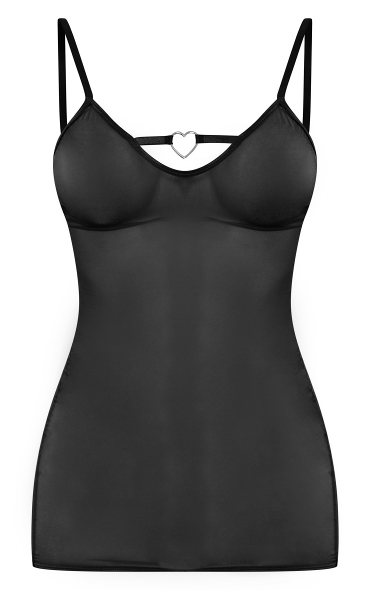 Black Mesh Metal Heart Trim Slip Dress image 4