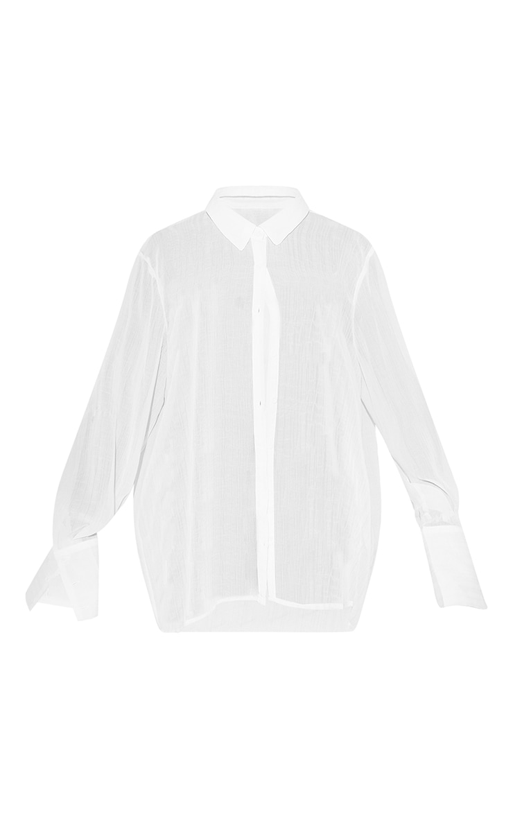 White Textured Stripe Woven Oversized Shirt image 2