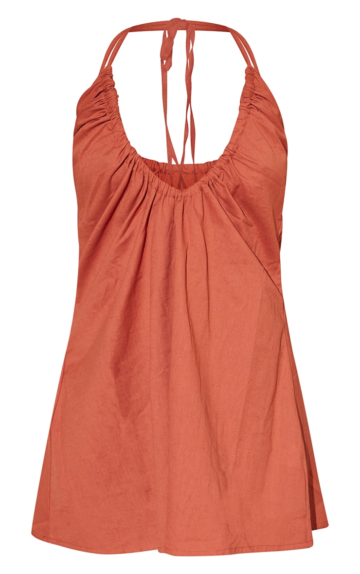 Terracotta Linen Strappy Back Detail Swing Dress image 5