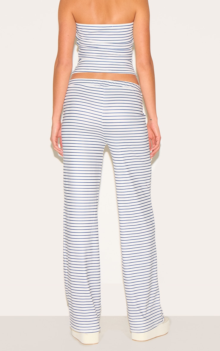 Blue Soft Touch Striped Mid Rise Wide Leg Pants image 3