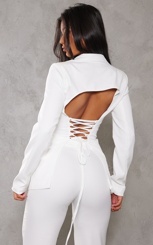fitted lace up back blazer