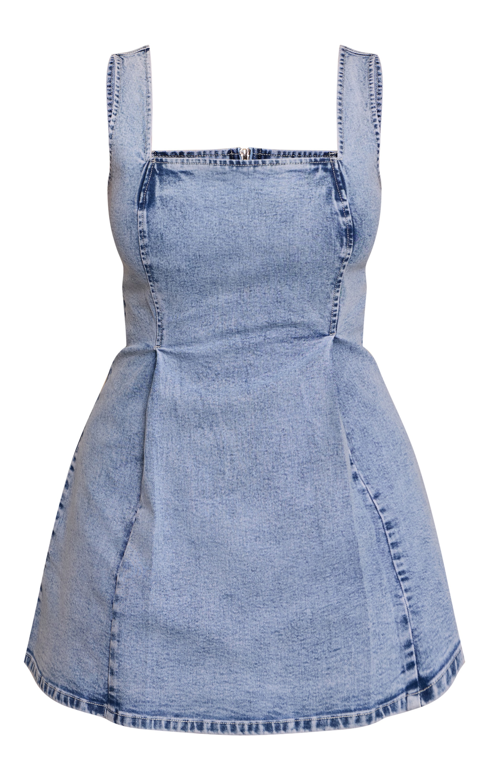 Shape Mid Blue Wash Stretch Denim A Line Mini Dress image 5