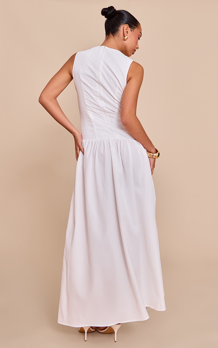 White Shirred Detail Sleeveless Maxi Dress image 2