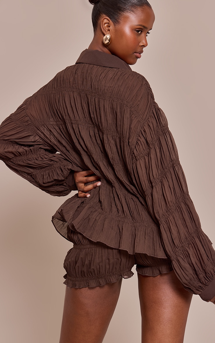 Dark Brown Chiffon Shirred Shirt image 2
