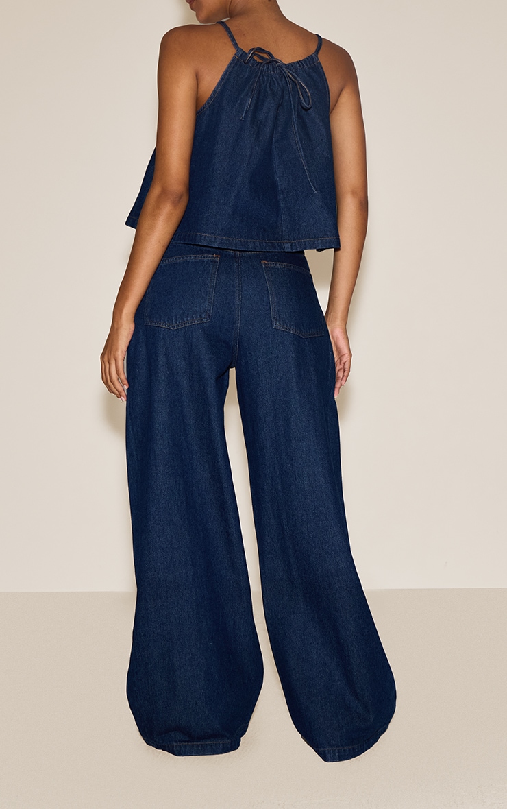 Indigo Pleated Wide Leg Jeans image 3