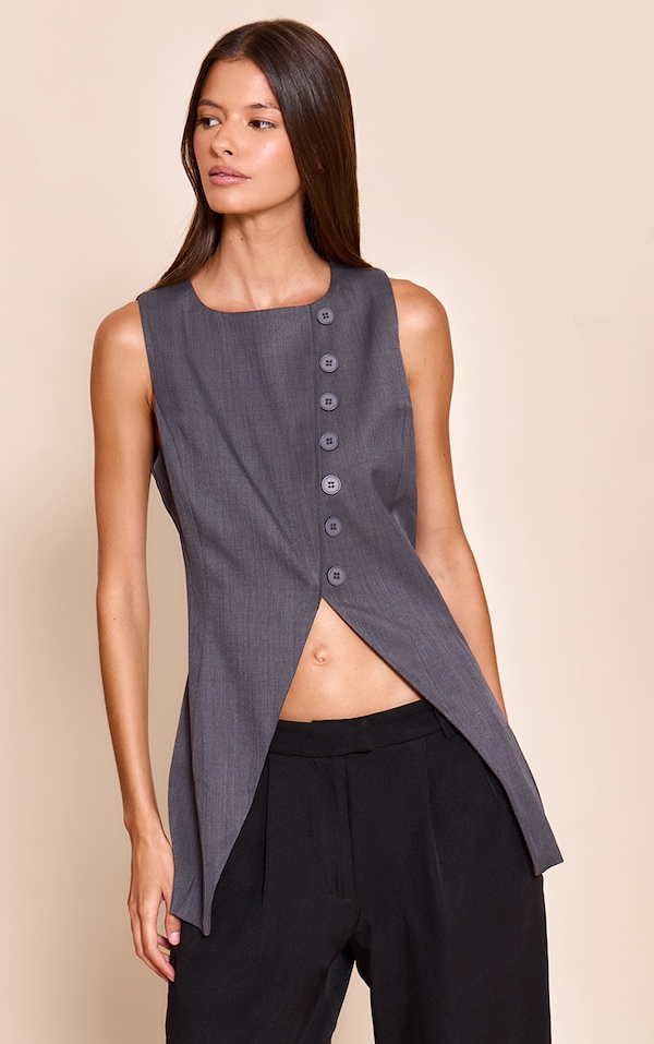 Charcoal Woven Asymmetric Vest
