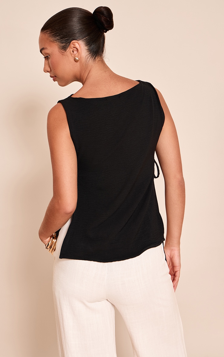 Black Woven Tie Side Detail Long Top image 2