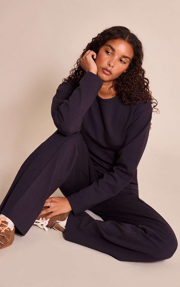 Navy Interlock Pintuck Straight Leg Sweatpants image 1