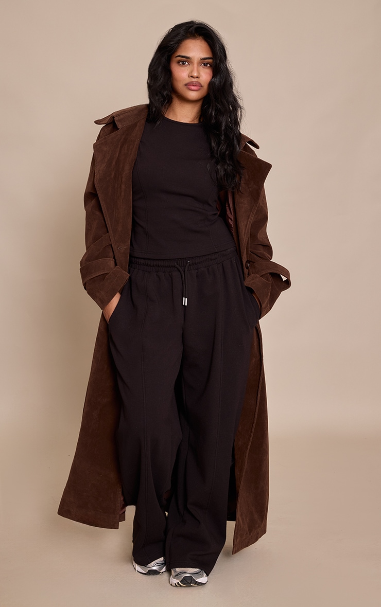 Petite Black Interlock Drawstring Wide Leg Sweatpants image 2