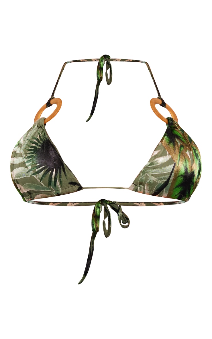 Green Devore Contrast Wooden O Ring Bikini Top PrettyLittleThing USA