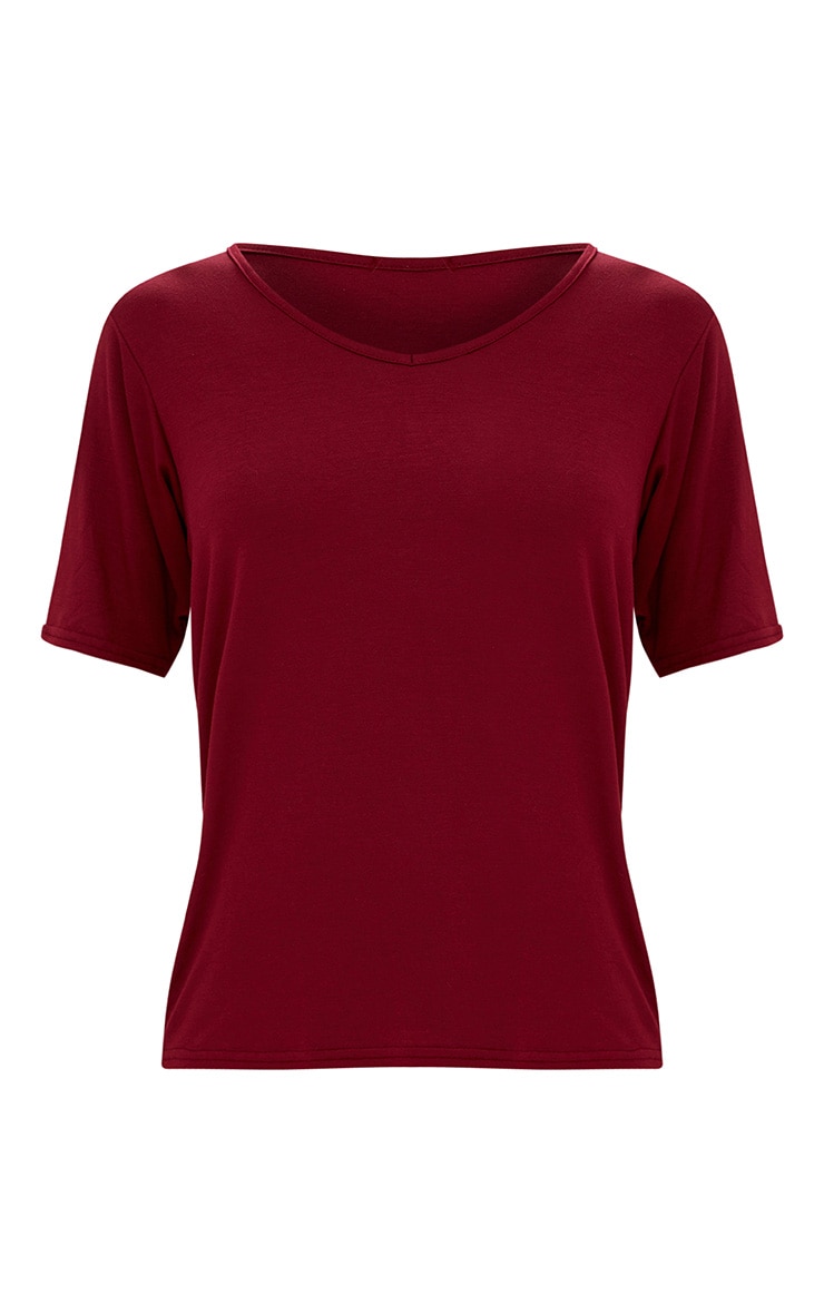 Basic Burgundy V Neck T Shirt. Tops PrettyLittleThing