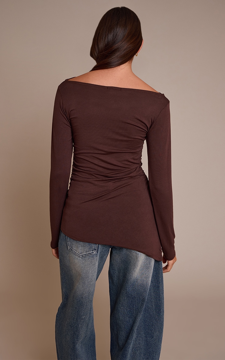 Chocolate Asymmetric Hem Detail Long Sleeve Top  image 2