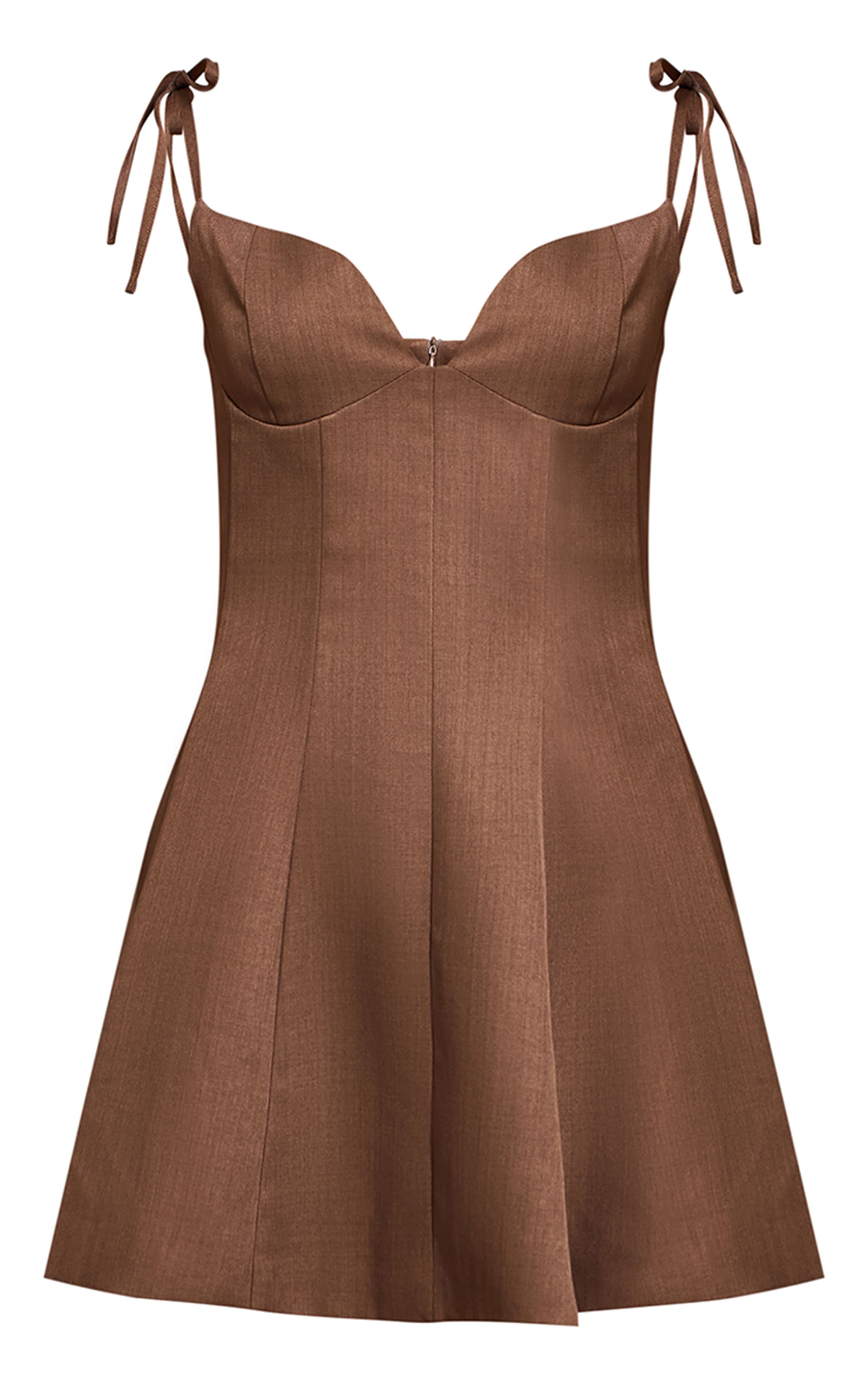 Mini robe droite tissée chocolat à bretelles nouées sur les épaules image 5