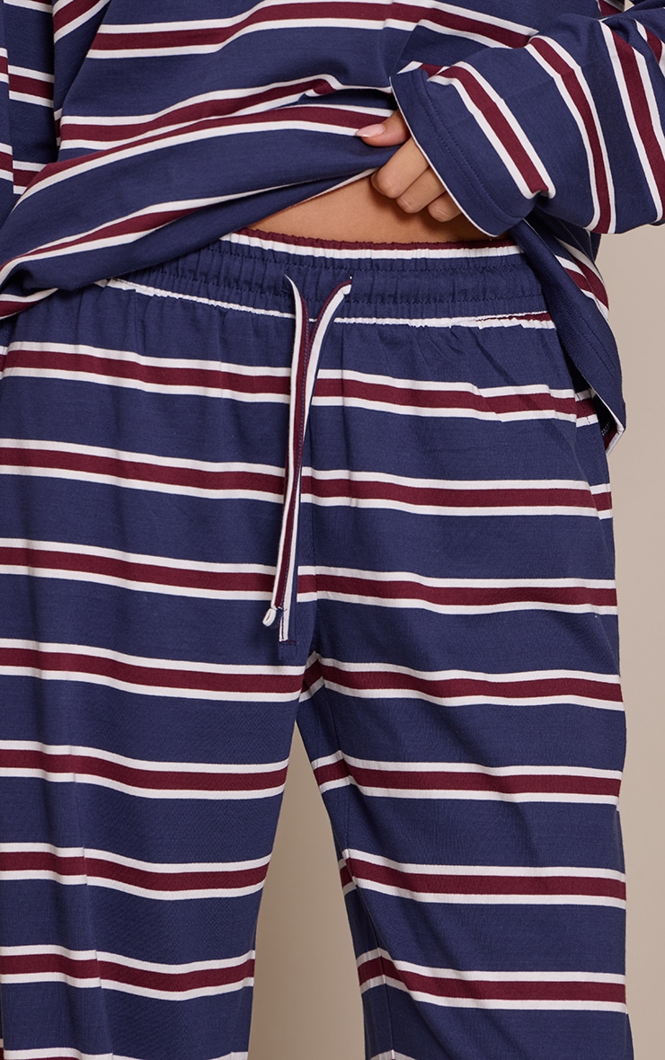 Pantalon large bleu marine à rayures et cordons ajustables image 4