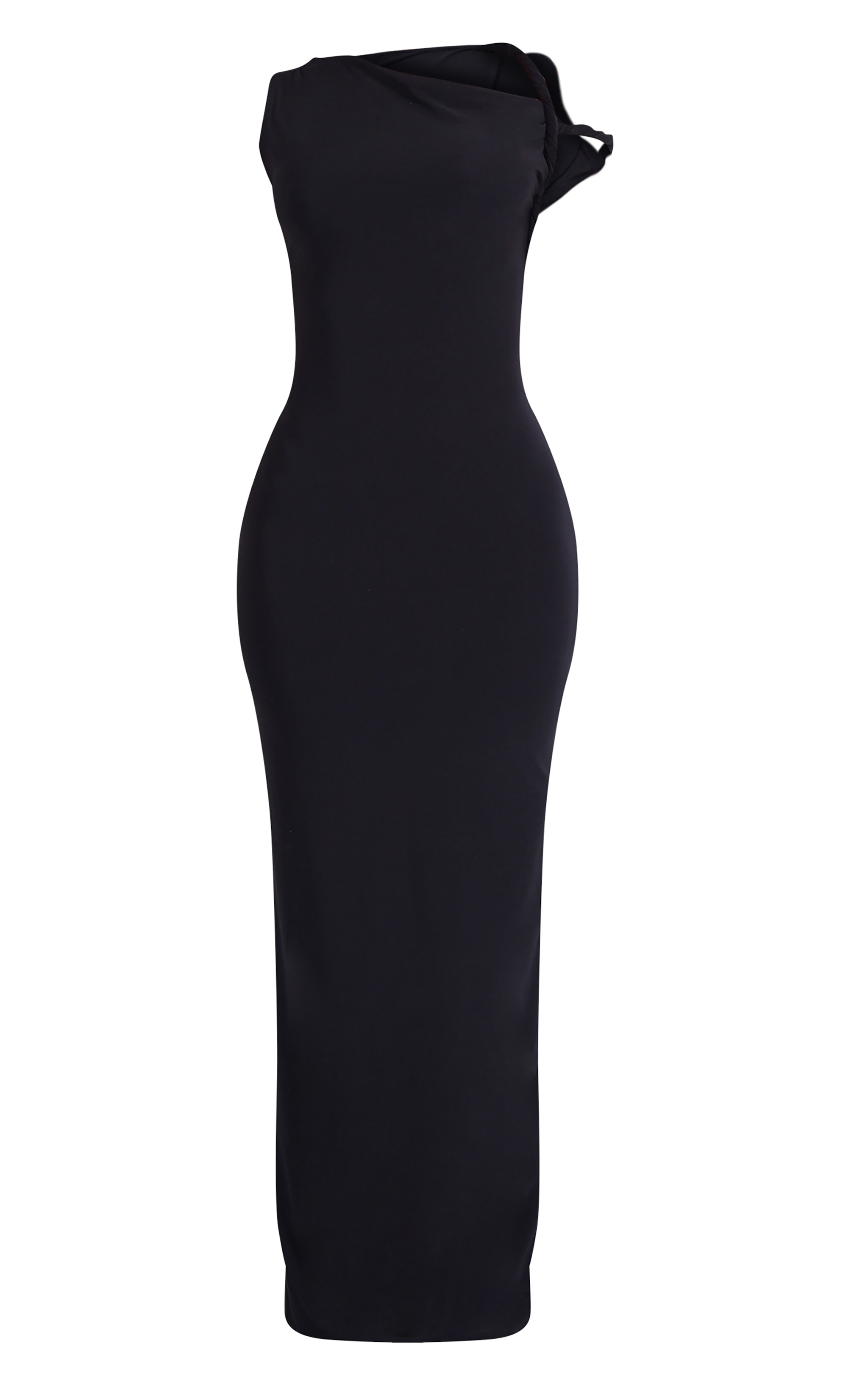 Petite Black Slinky Twist Shoulder Maxi Dress image 5