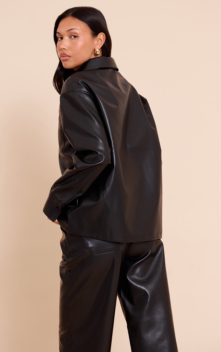 Black Faux Leather Pocket Detail Shirt image 2