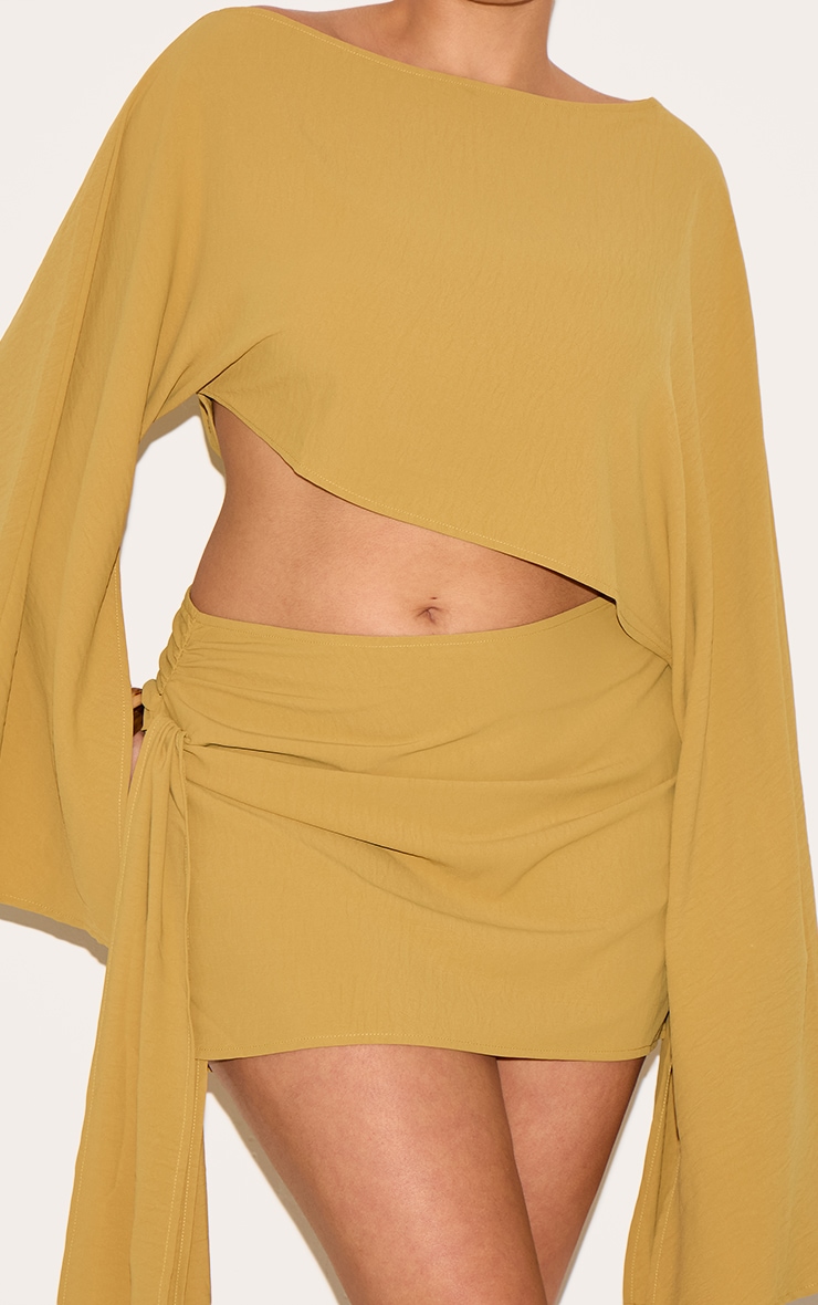 Plus Deep Mustard Floaty Woven Slash Neck Long Sleeve Top image 4