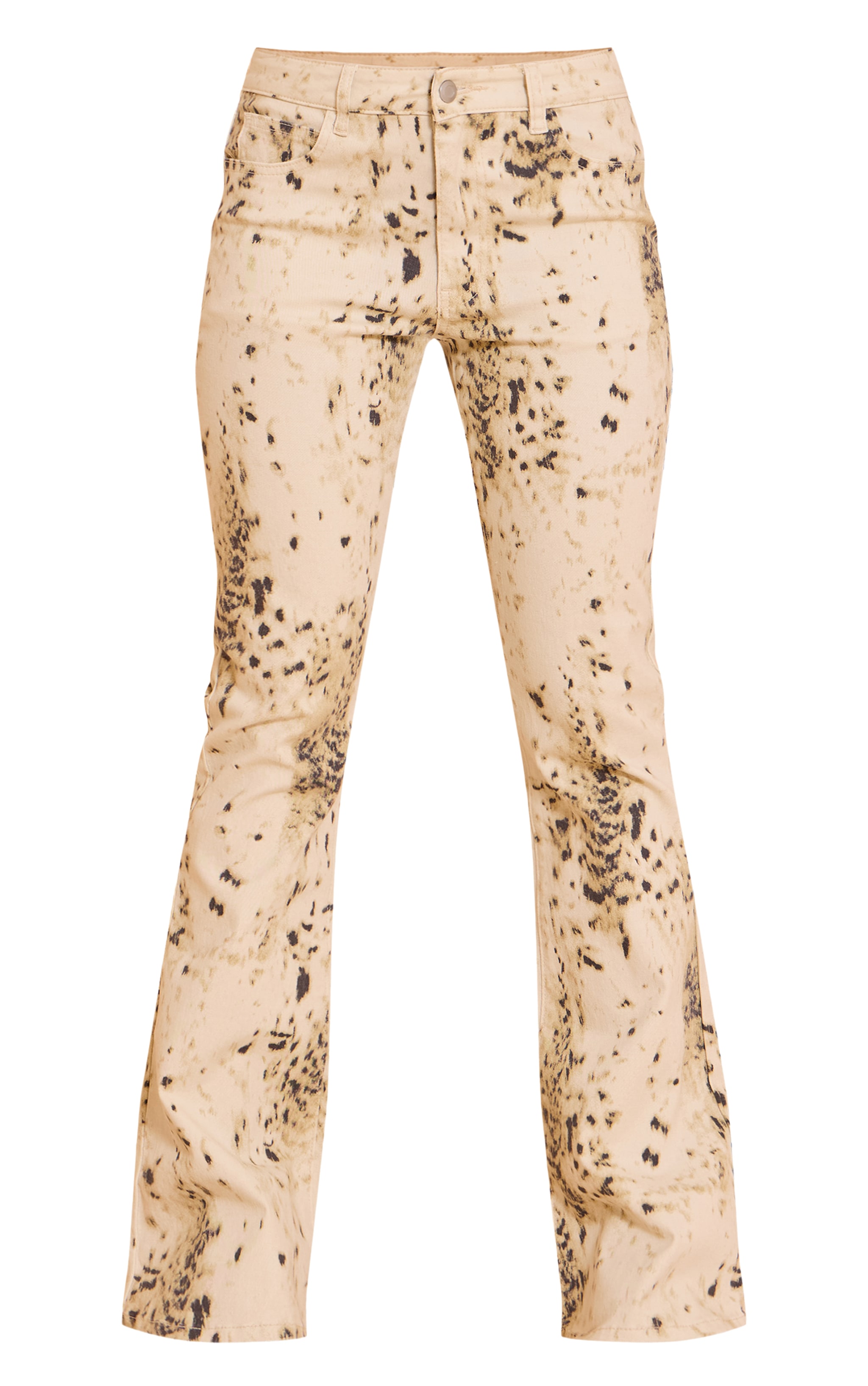Beige Snow Leopard Flared Jeans image 5