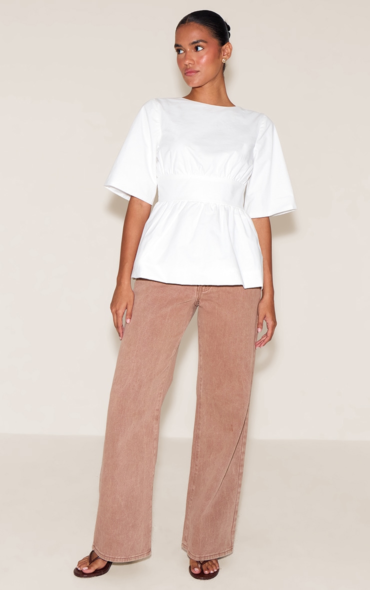 White Cotton Short Sleeve Tie Back Blouse image 3