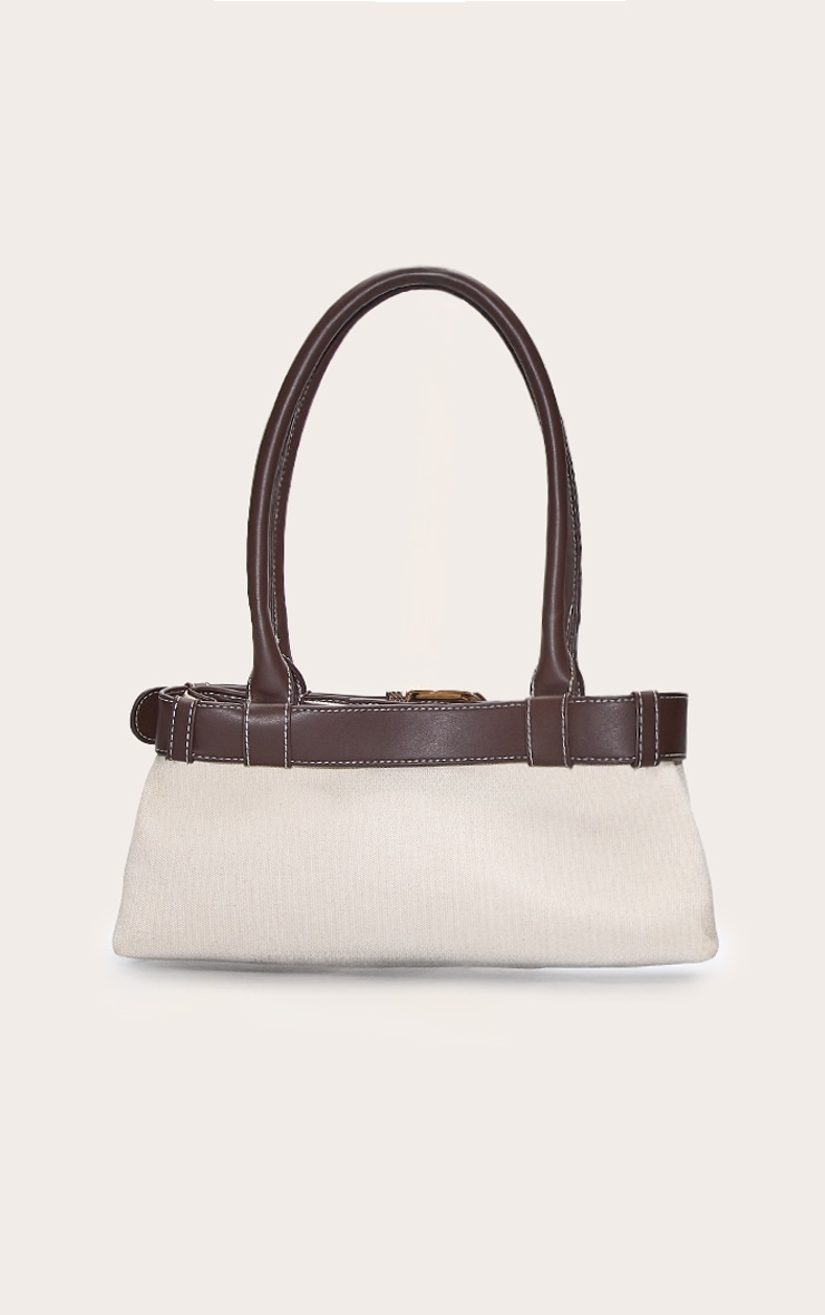 Canvas Belted PU Elongated Shoulder Bag image 4