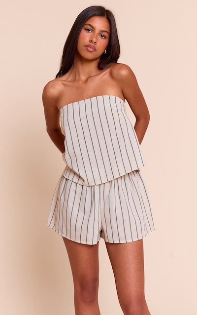 Petite Top bustier en effet lin gris pierre à rayures