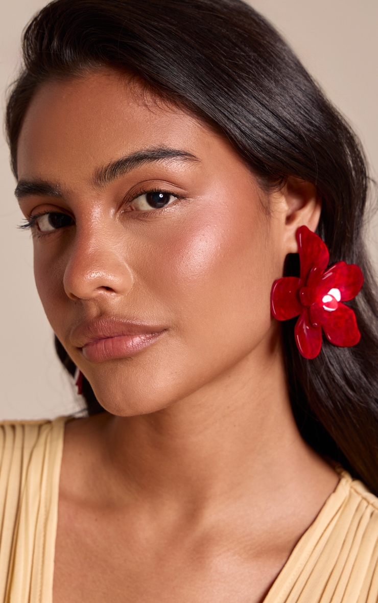Red Flower Statement Earrings