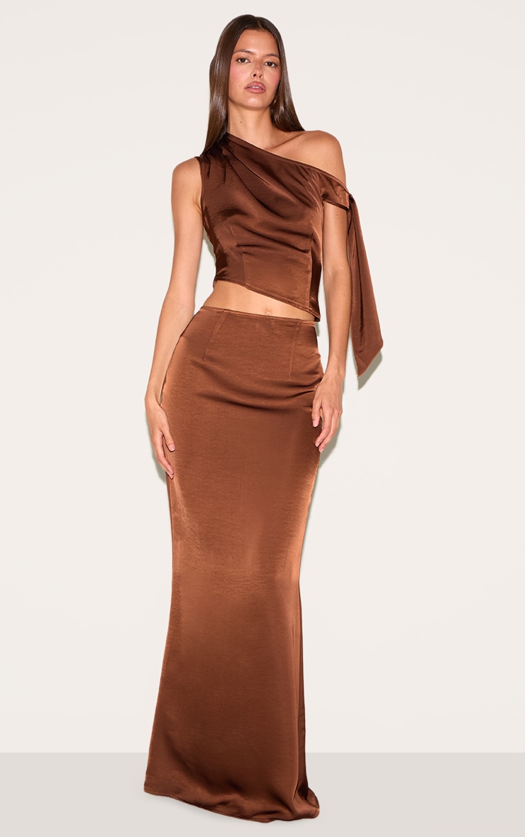 Chocolate Tie Shoulder Satin Top image 3