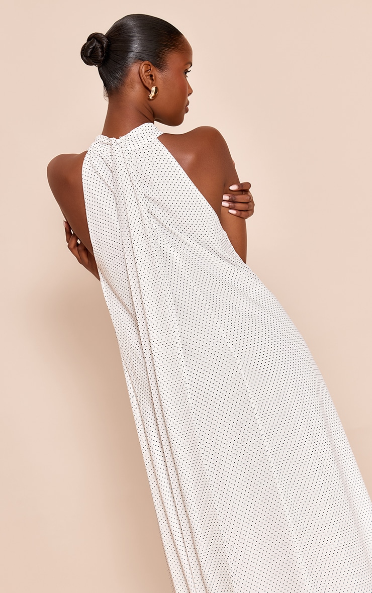 White Polka Dot Woven Halter neck Shift Dress image 4