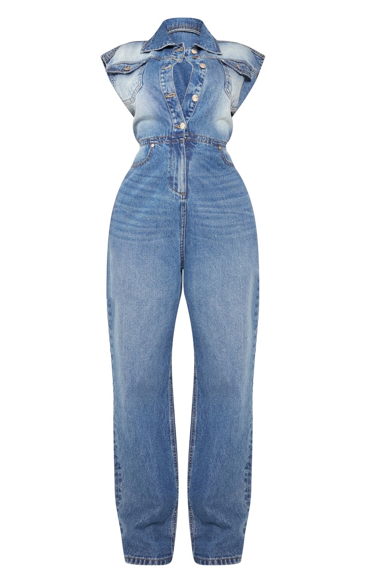 Shape Light Blue Sleeveless Rigid Denim Jumpsuit | Shape ...