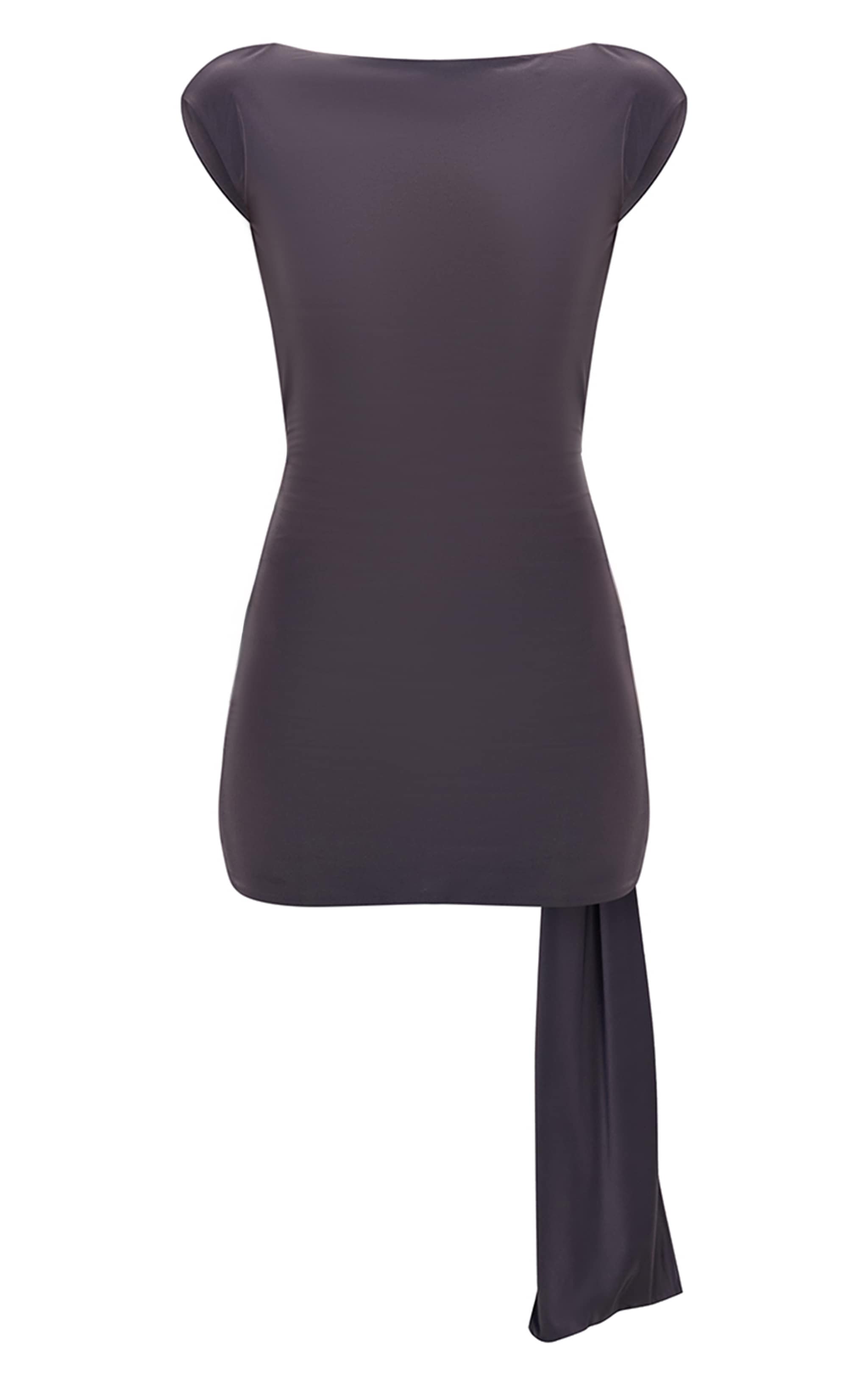 Slate Grey Slinky Draped Asymmetric Open Back Bodycon Dress image 5