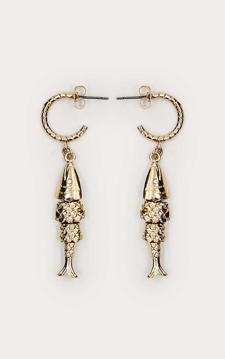 Boucles d'oreilles tombantes dorées en forme de poisson image 2