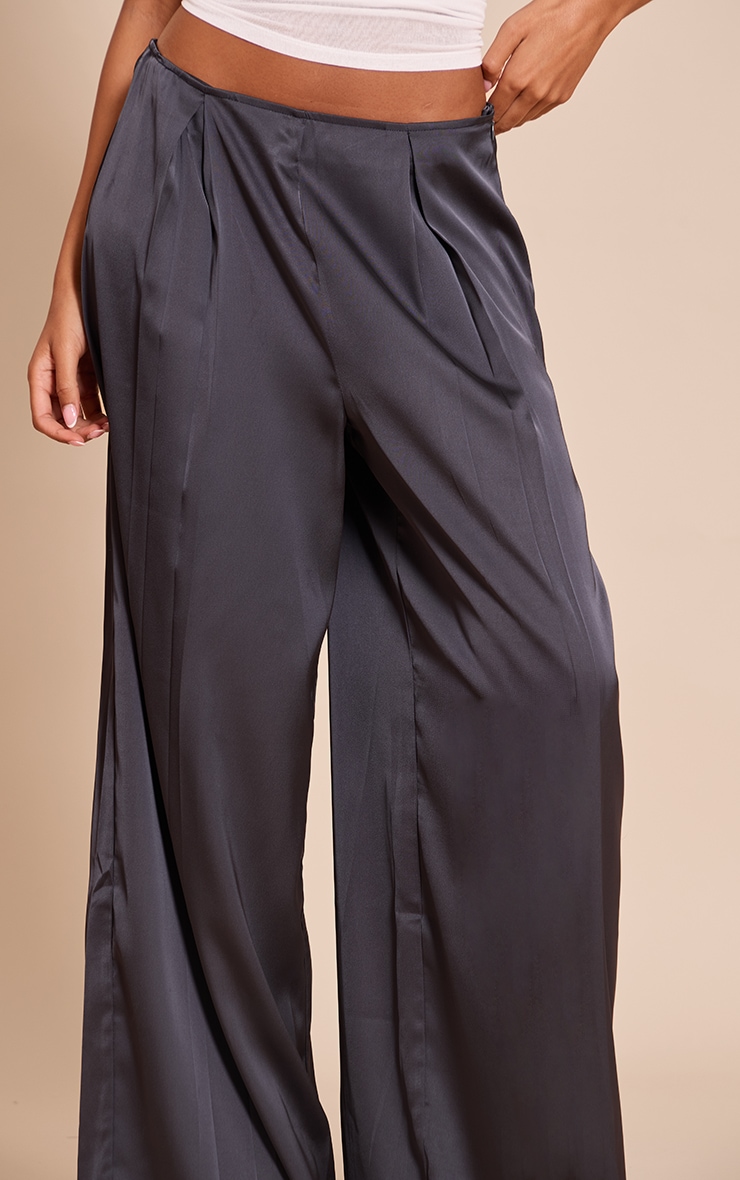Tall Navy Pleated Satin Wide Leg Pants image 4