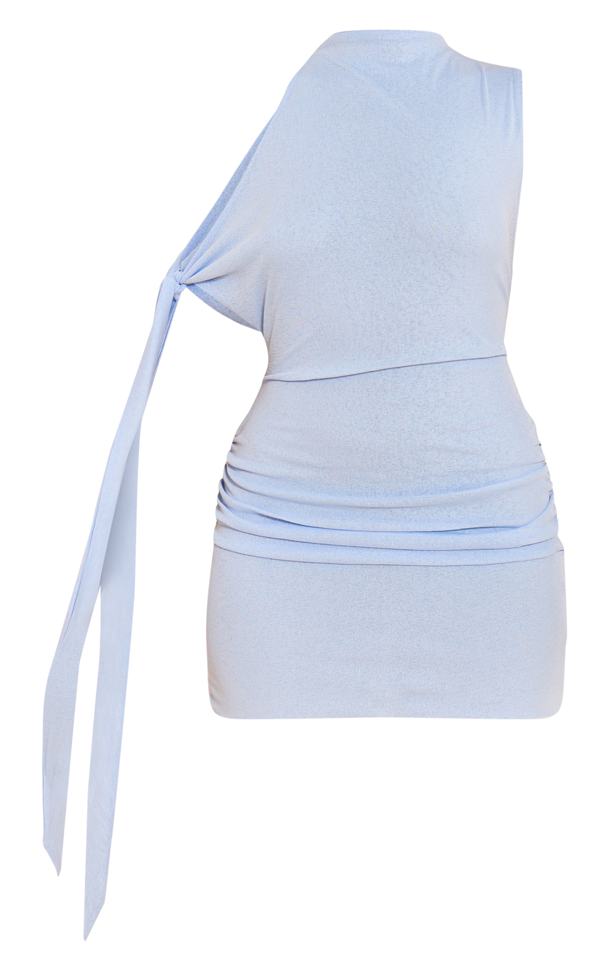Mini robe moulante en acétate bleu ciel à épaule nouée image 5