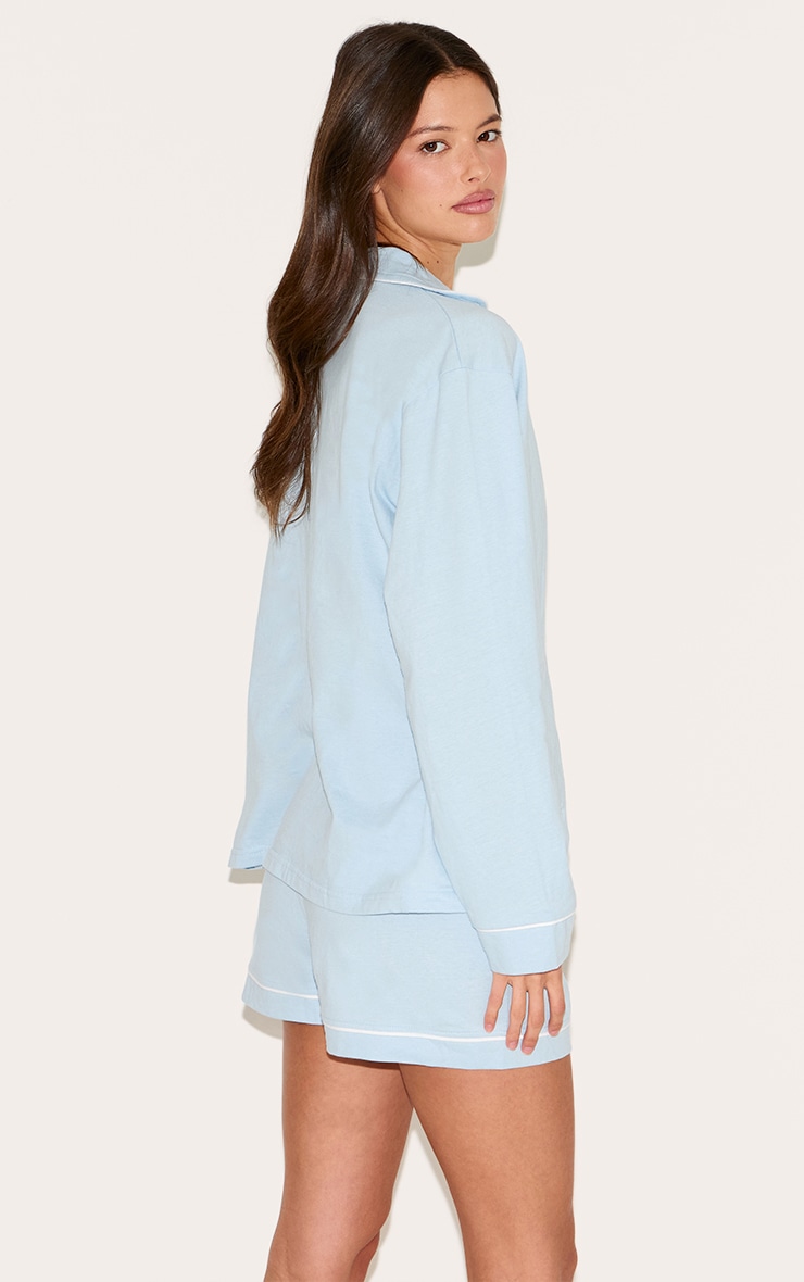 Baby Blue Bridesmaid Embroidered Jersey Piping Short Pj Set image 2
