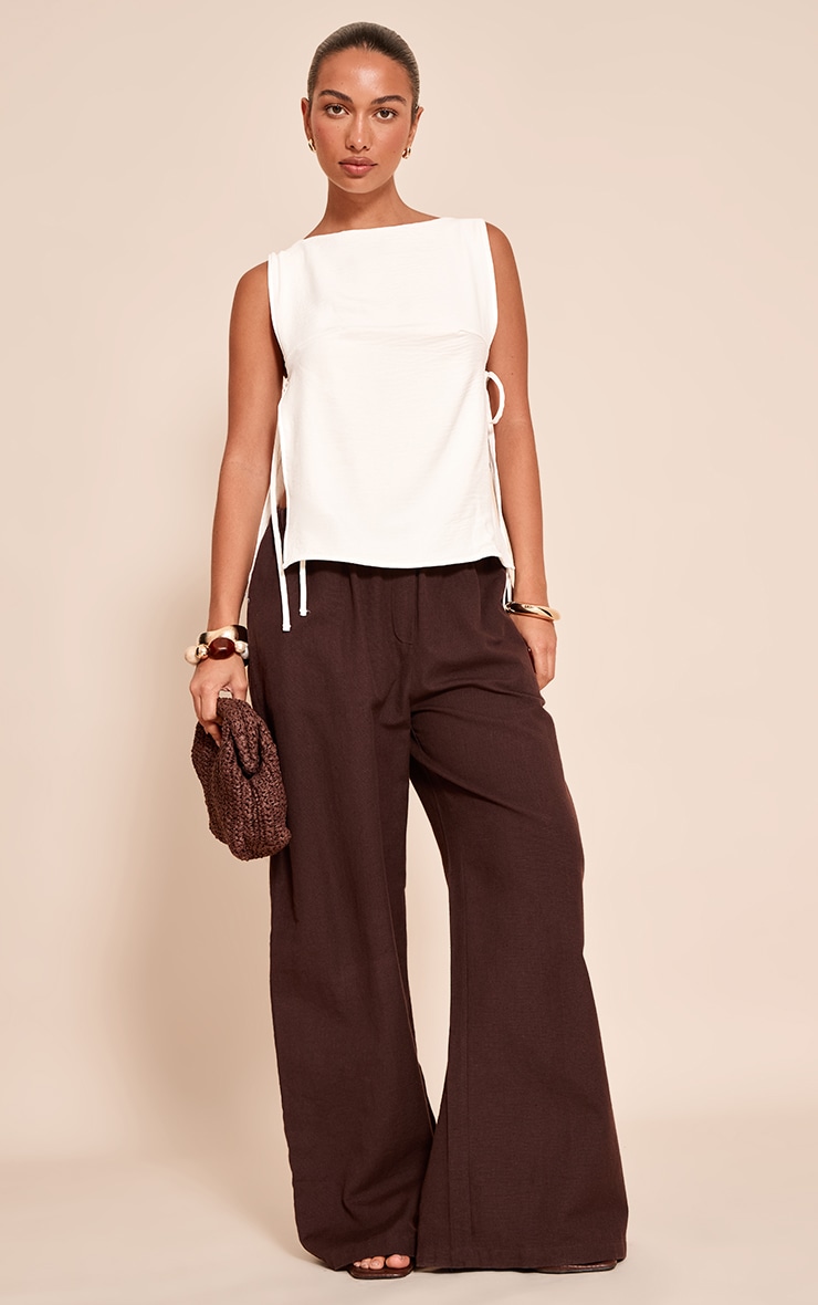 Cream Woven Tie Side Detail Long Top image 3