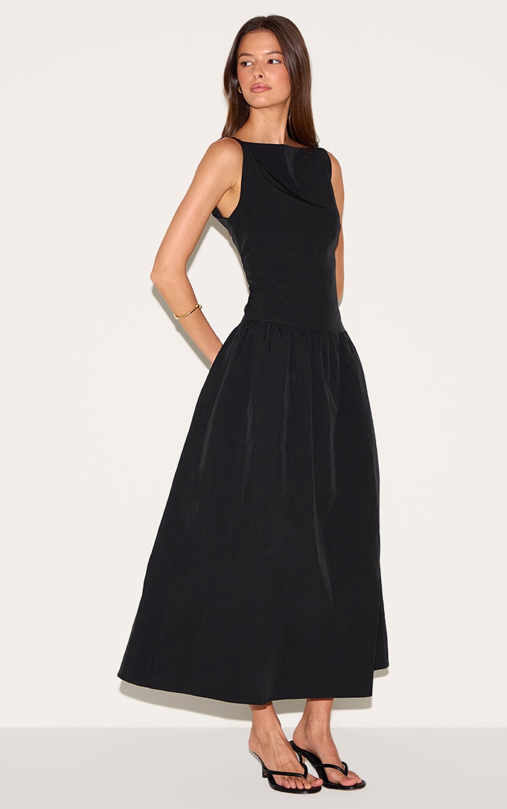 Black Dropped Waist Midaxi Dress image 3